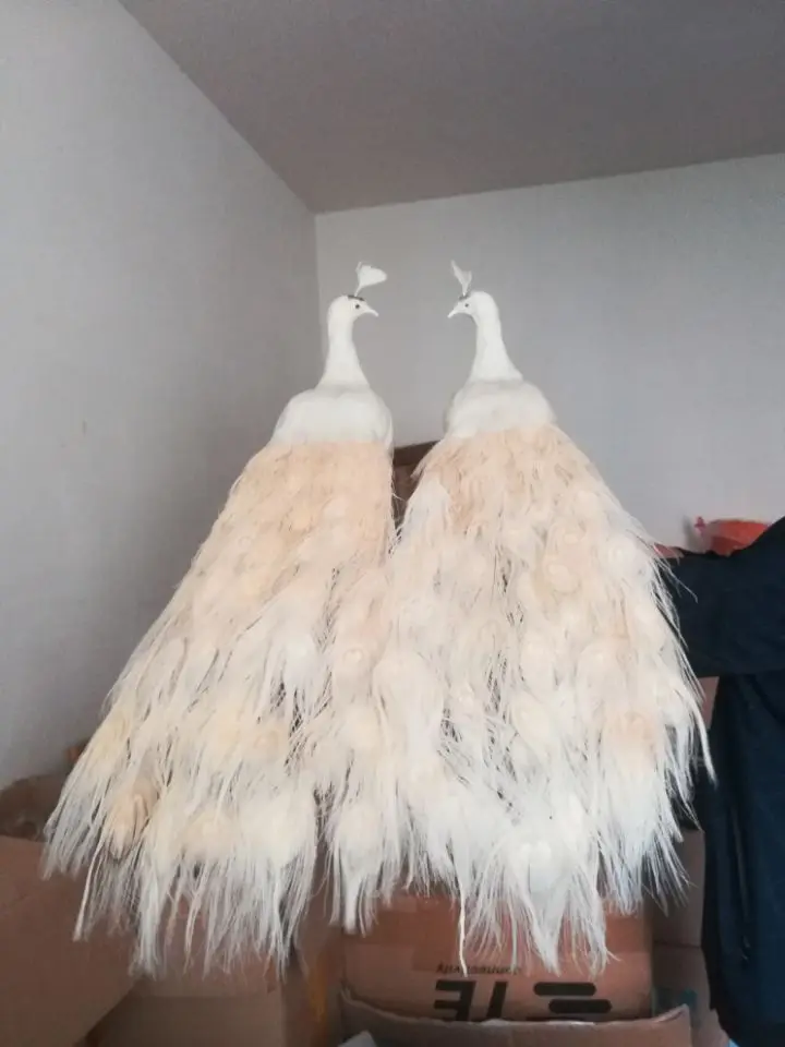 Un par de pavos reales blancos de la vida real modelo de espuma y pluma Pavo real p&aacute;jaro regalo alrededor de 80cm XD0069-1