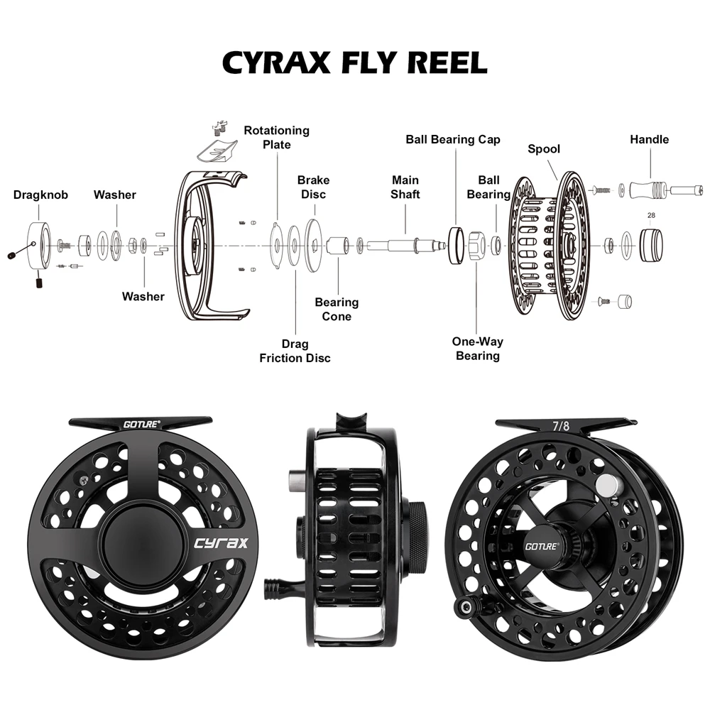 Goture CYRAX Large Arbor Silent Retrieve Precise CNC Machined Cut Fly Fishing Reel 3BB Aluminum Alloy Metal Fly Reel 5/6WT 7/8WT enlarge