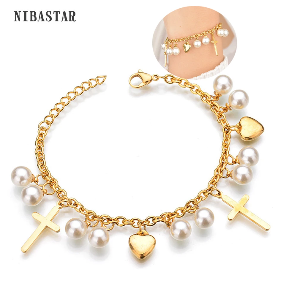 

Fashion Retro Women's Stainless Steel Bohemian Bracelets Inlaid with Pearls Jewelry Manufacturers Low-Cost Wholesale