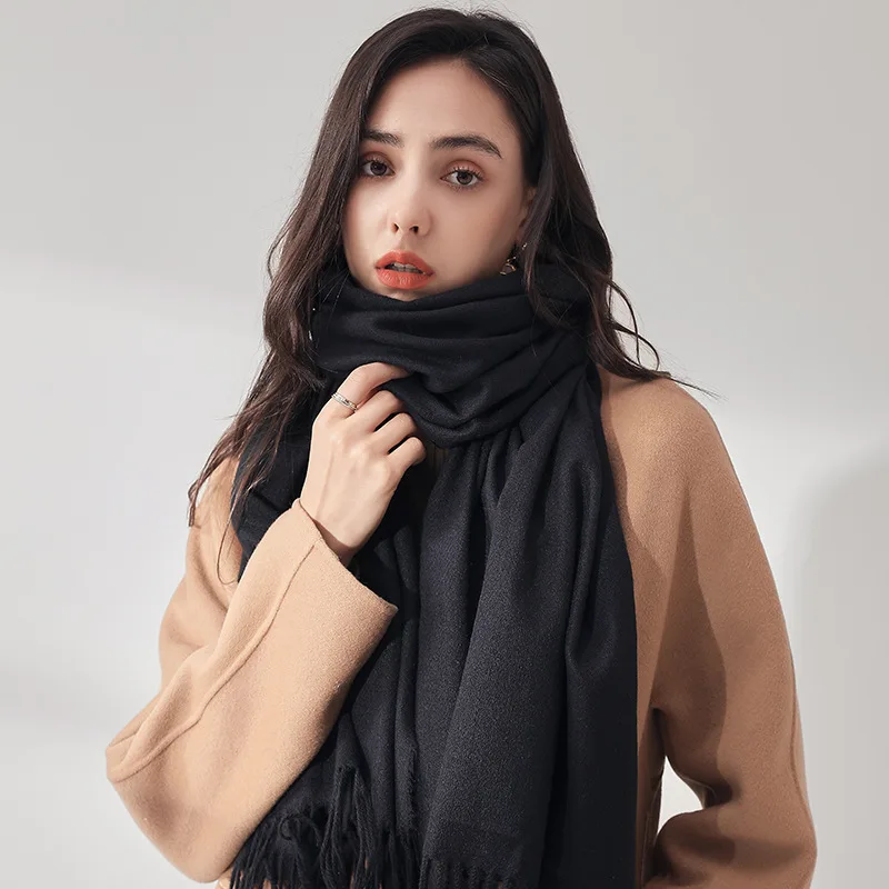 2021 Warm Luxury Brand Winter Scarf Unisex Female Male Wool Solid Cashmere Scarf Pashmina Tassels Women Men Wrap Shawl