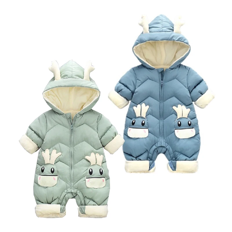 

Fleece Infant Newborn Winter Jumpsuits Thermal Hoodies Toddler Baby Boys Girls Romper Children Snowsuit Kids Clothes
