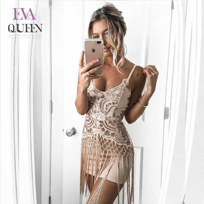 Сексуальное мини-платье EvaQueen с блестками женское сексуальное платье V-образным
