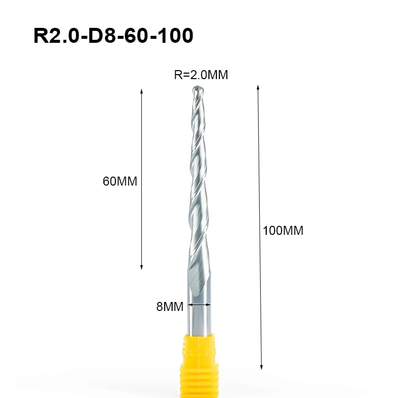1 шт. R0.5-R2.0 x8мм хвостовик 2 флейты Вольфрам с твердосплавным покрытием конические концевые фрезы конусные и конусные концевые фрезы длиной 100... от AliExpress WW