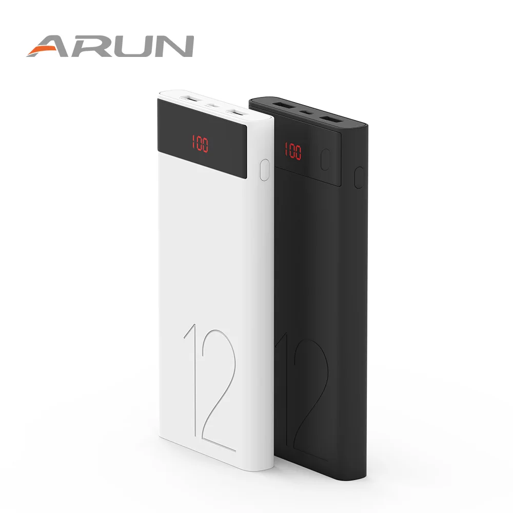 Arun J120 черно-белый 12000 мАч 2A 2.1A портативный зарядный аккумулятор для смартфона с