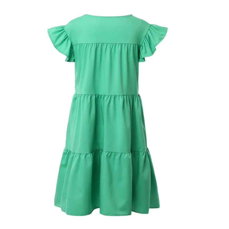 

Summer Women's Loose Pleated Short Sleeve Solid Color Dress 2020 Female Sexy Green Ruffled Ladies Party Mini Slim Dresses