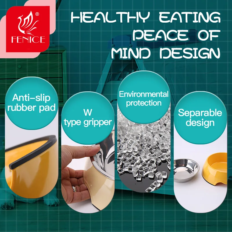 

Fenice Pet Bowls Dog Food Water Feeder Stainless Steel Pet Drinking Dish Feeder Cat Puppy Feeding Supplies Small Dog Accessories