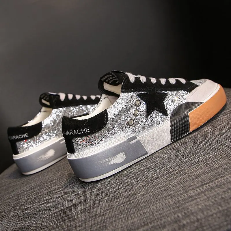 

2021 Women Platform Sneakers Fashion Stars Flat Dirty Shoes Soft Bottom Casua Vulcanize Sport Shoes Vintage Lace Up Sneakers