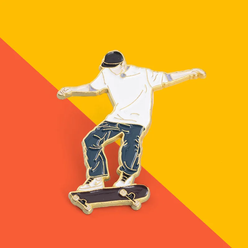 

Boy Skateboard Brooch Cartoon Stylish Creative Character Beautiful Personalized Skateboard Pretty Alloy Enamel Pins Festival