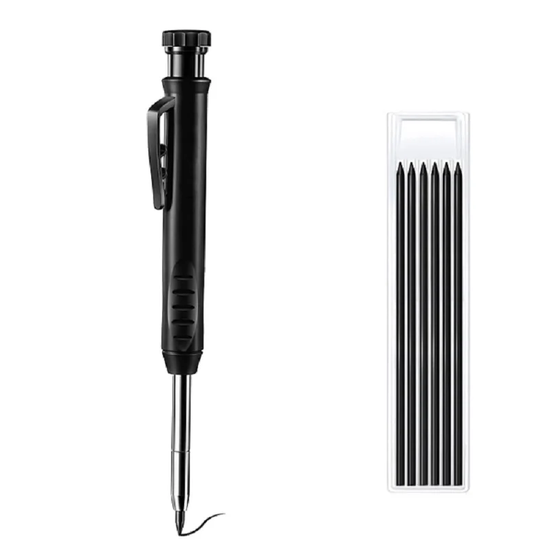 

Solid Carpenter Pencil Set with 7 Refill Leads Built-in Sharpener Deep Hole Mechanical Marker Marking Pen Tool