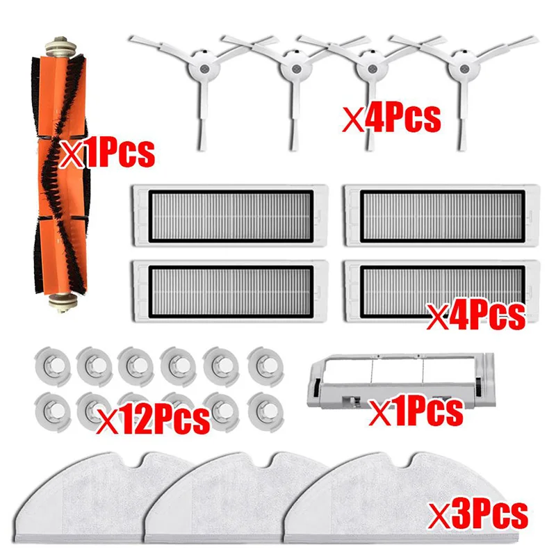 25pcs-set Разделочная ткань Hepa фильтр боковая круглая щетка подходит для Xiaomi Roborock робот S50 S51 пылесос запасные части наборы - Цвет: 25pcs-set