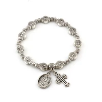 12pcs catholic religious zinc alloy beaded bangles for men women christ juses cross virgin mary pendant bracelets c 79