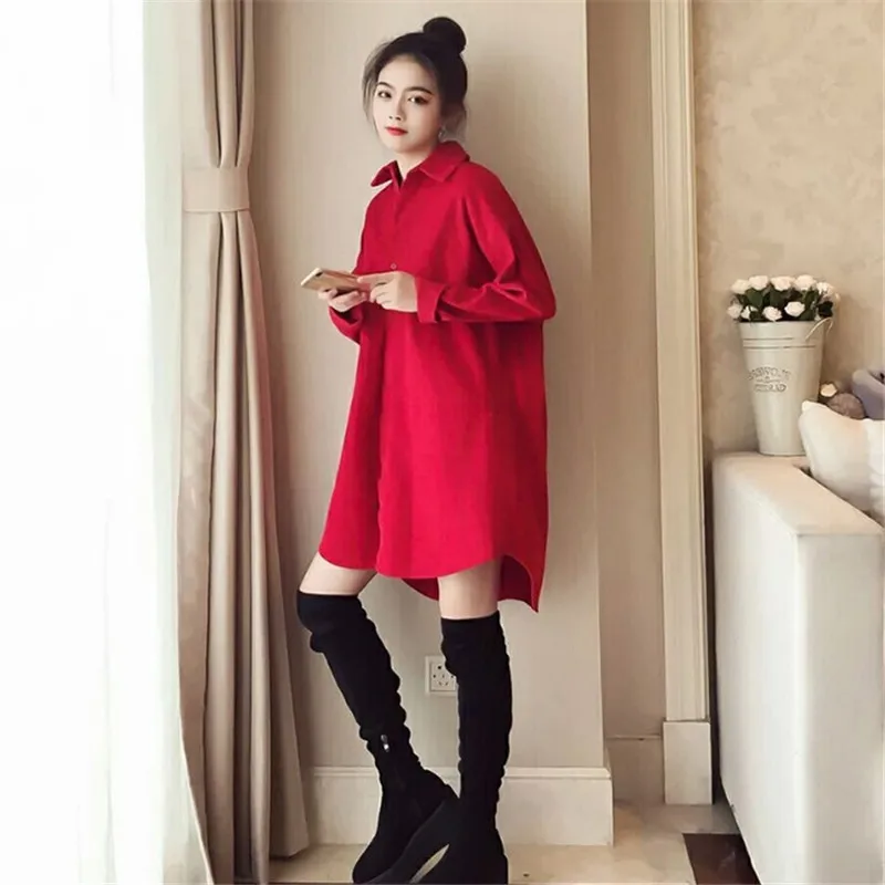 Куртка женская Вельветовая с воротником поло модная длинная свободная рубашка