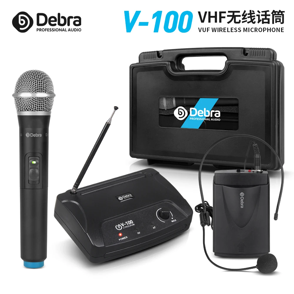 Debra мини V-100 VHF беспроводной микрофон микрофонная система с портативный чехол с ручной или петличный и Heatset для караоке