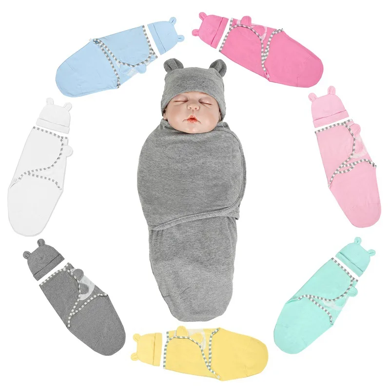 

Newborn Anti Shock Wrapping Towel Baby Blanket Cotton Baby Fetal Cap Sleeping Bag Set 0-3 Month Rabbit Ear Cap for New Born