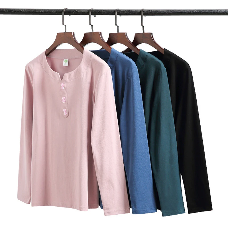 

Button T Shirt Women Cotton Spring 2021 Fashion Women Clothes Plus Size Womens Long Sleeve Tops T-Shirt Female Tee Shirt Femme
