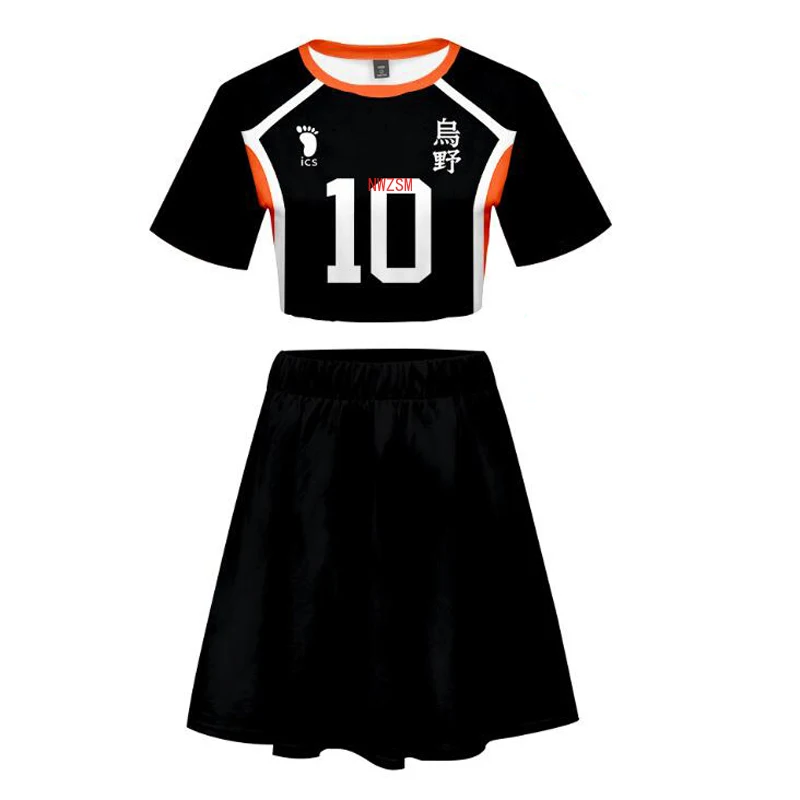 

Anime Haikyuu Hinata Shoyo Kageyama Tobio Cosplay Costume Karasuno High School Sexy 2 Piece Set Women Skirt and Top Outfits