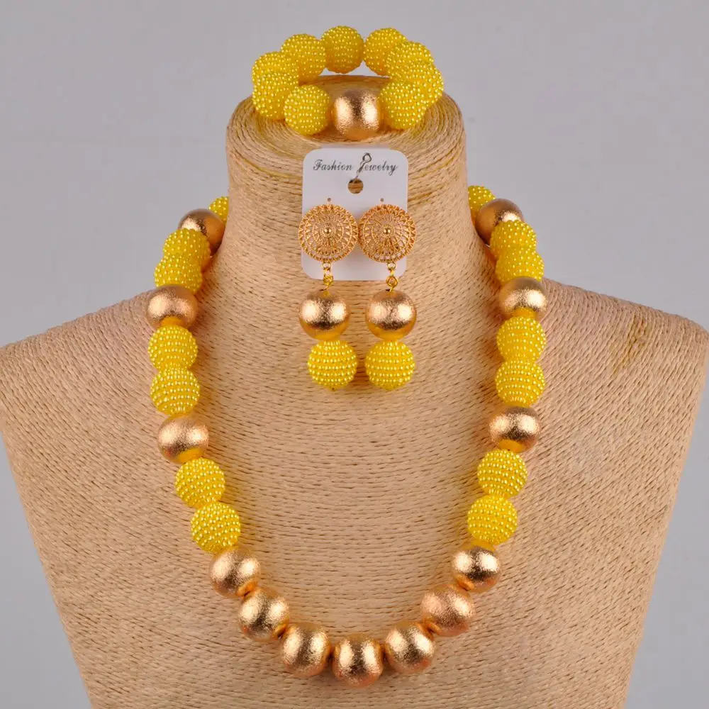 

african yellow jewelry set 24 inches simulated pearl necklace nigerian beads jewelry sets for women FZZ41