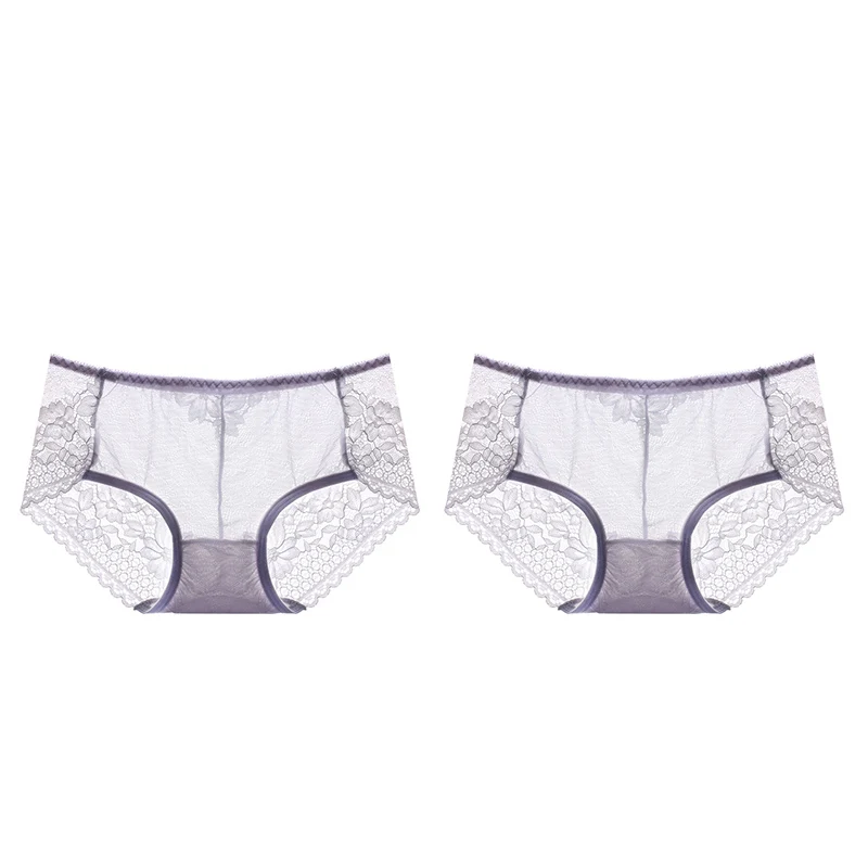 grey 2pcs Meizimei, сексуальные цветочные женские штаны, кружевное белье, Ультра тонкое, короткие, хлопковые, прозрачные, размера плюс, трусики, нижнее белье, 2 шт, M, L, XL Размер - Цвет: grey 2pcs