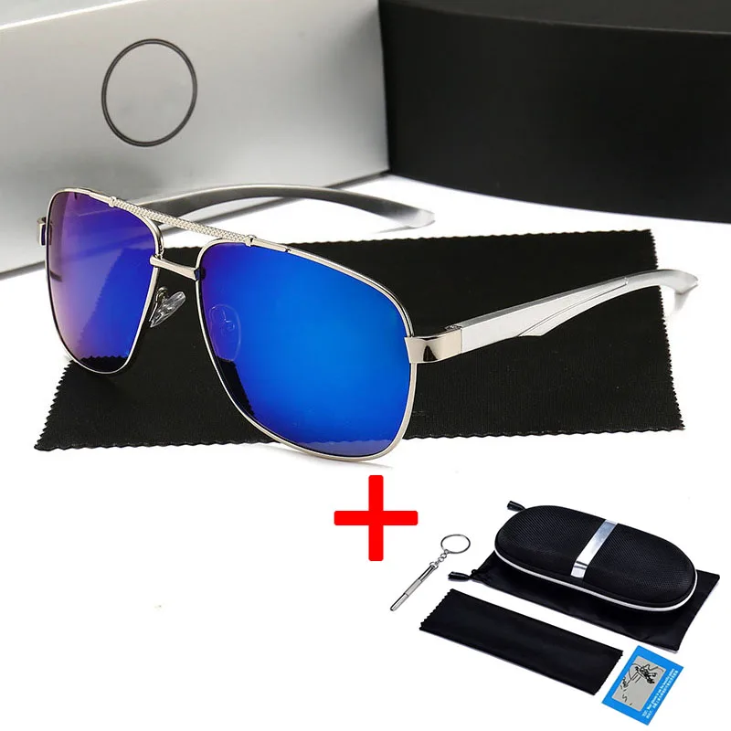 Blue-Zip Box Мужские солнцезащитные очки, брендовые, дизайнерские, Mercede, мужские, поляризационные, для вождения, солнцезащитные очки, алюминий, магний, квадратные, солнцезащитные очки, oculos de sol 1046 - Цвет линз: Blue-Zip Box