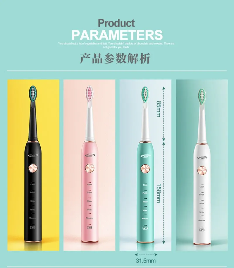 Электрическая зубная щетка с 2 сменными насадками и таймером на минуты 5 режимов