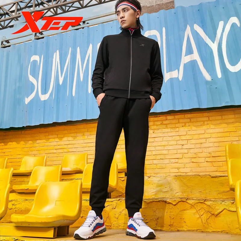 Xtep 2 шт./компл. черный спортивный костюм мужская уличная куртка для бега и фитнеса