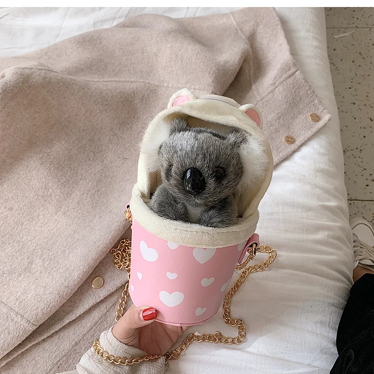 Розовый Милый дизайн коала PU кожа Повседневная модная женская сумка через плечо сумка-тоут с кошельком мини-сумка-мешок - Цвет: Розовый