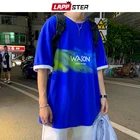 LAPPSTER Для мужчин Harajuku Письмо короткий рукав футболки 2021 Лето Для мужчин s Японская уличная одежда поп Графические футболки человек Винтаж футболка