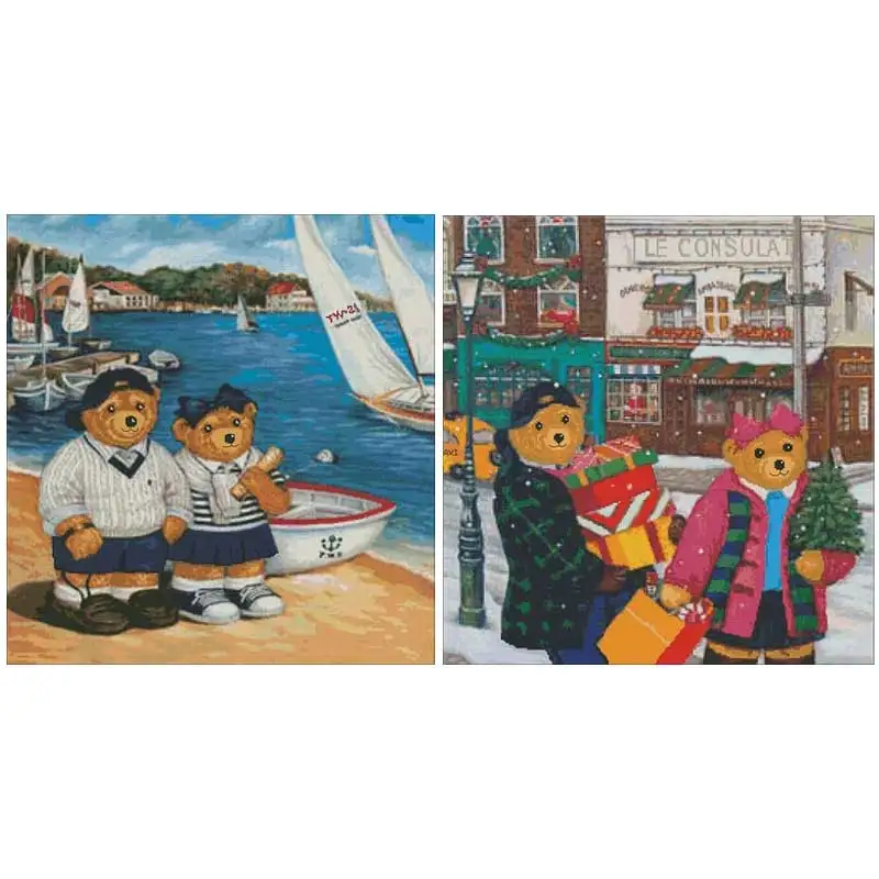 

Teddy bear patterns counted 11CT 14CT DIY Cross Stitch Sets wholesale Cross-stitch Kits Embroidery Needlework