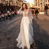 sodigne bohemian wedding dress long puff sleeves lace appliques princess bridal dress boho wedding party gown 2022