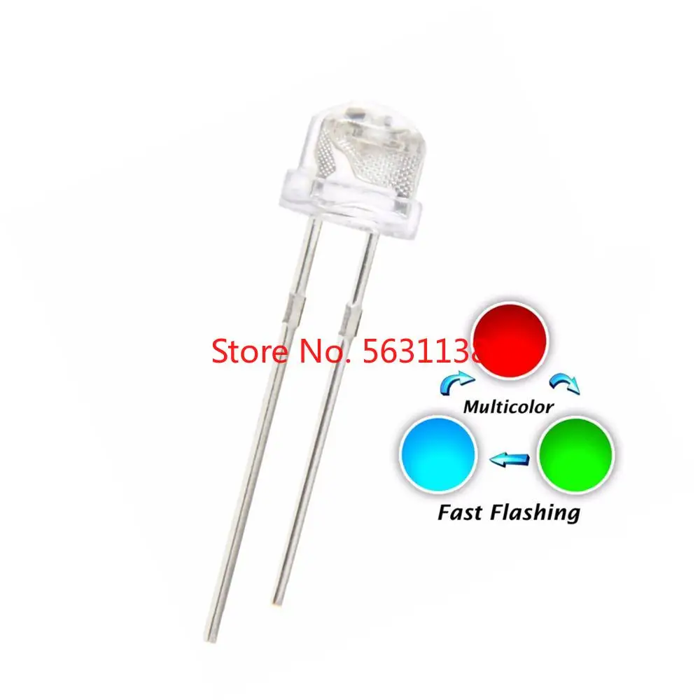 100pcs 5mm Straw Hat RGB LED Fast Flash Water Clear Multicolor Flicker Red Green Blue Blinking 5 mm chip LEDs Light Beads Lamp