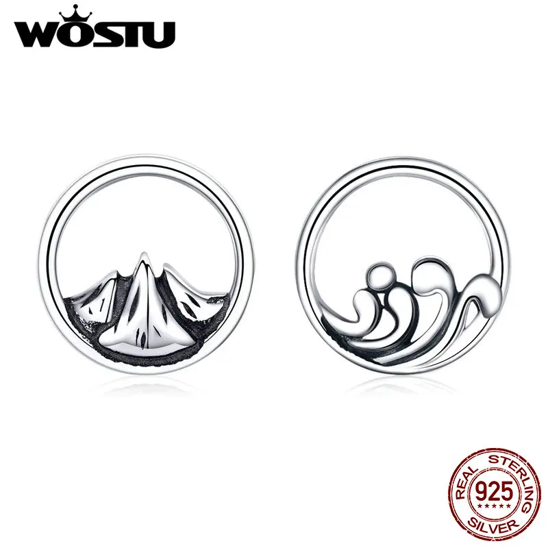 WOSTU 925 пробы серебряные серьги-гвоздики океанская волна круглые серьги для женщин Свадебные корейский стиль модные ювелирные изделия CQE686
