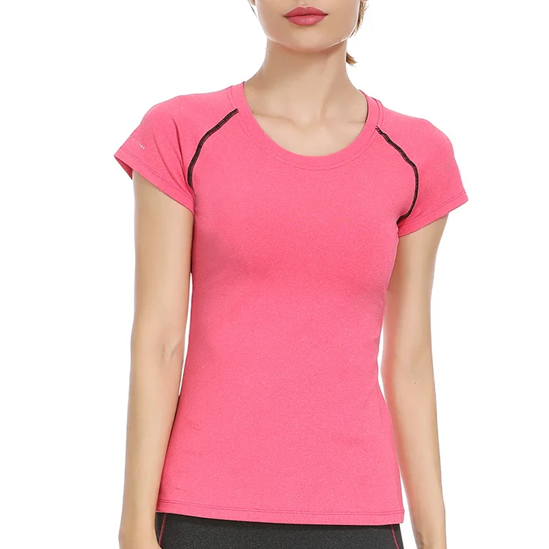 

Women Early Spring Short Sleeves Yoga Shirts O Neck Simple Quick Dry Breathable Elastic Running Sports Shirts Workout Exercise