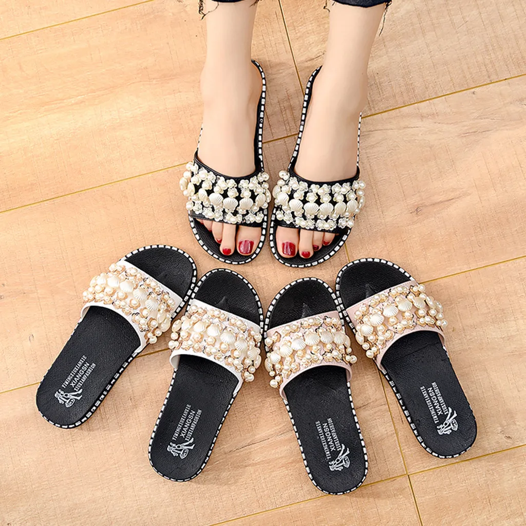 

Summer Slippers Women Girl Bohemian Bead Beach Flat With Soft Bottom Open Toe Outdoor Trend Slipper Shoes Mujer