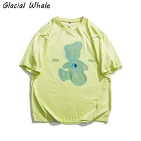 glacialwhale t shirt men 2021 summer tops bear print t shirt hip hop streetwear harajuku oversized casual green t shirt for men