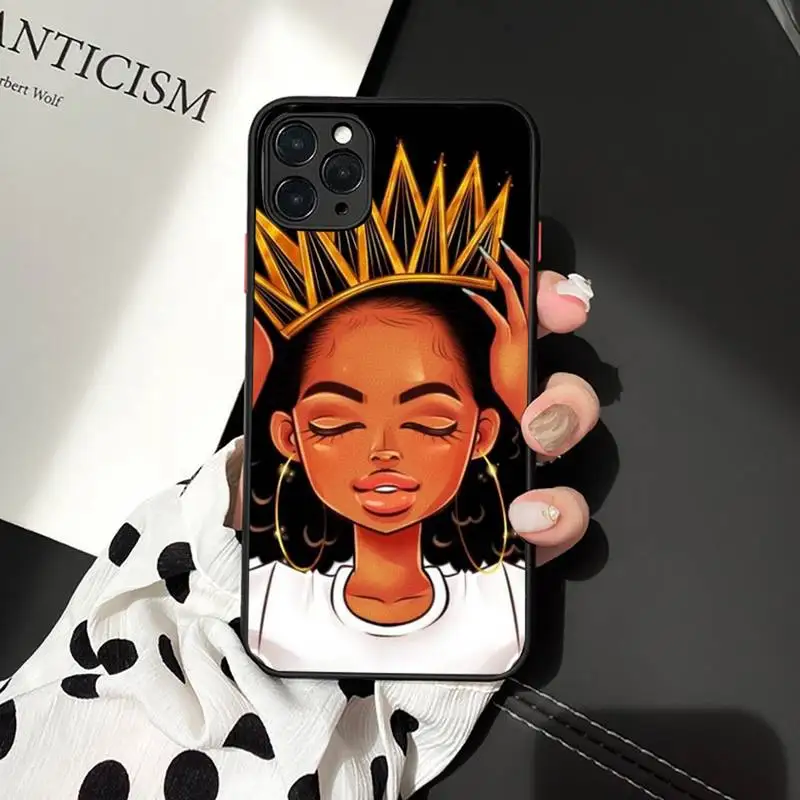 

Fashion Black Girls Phone Cases Matte Transparent for iPhone 7 8 11 12 s mini pro X XS XR MAX Plus cover funda