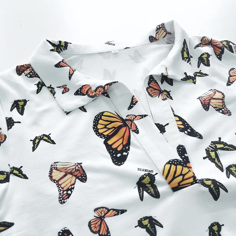 

Hbenna Butterfly Print Dresses Women Summer 2021 Short Sleeve Mini Dresses Women V-Neck Skinny Print Fashion Party Dress Women