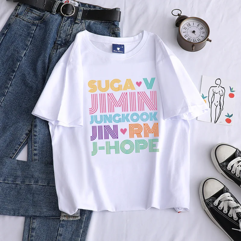 

Summer women's cotton T-shirt Harajuku loose casual all-match personality short-sleeved tops letter printing tops for lovers