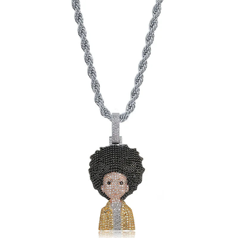 Hip Hop Rock AAA CZ Stone Paved Bling Iced Out the boondocks Pendants Necklace for Men Rapper Jewelry Drop Shipping | Украшения и