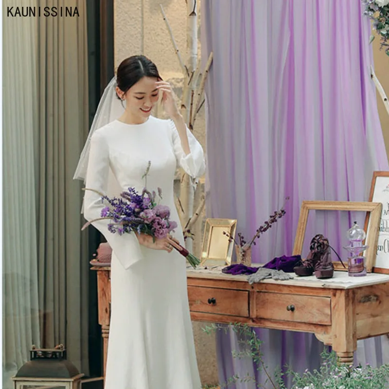 

KAUNISSINA Long Mermaid Wedding Dresses Flare Long Sleeve Vintage Marriage Dress Cusutmize Made Women Formal Bridal Gowns