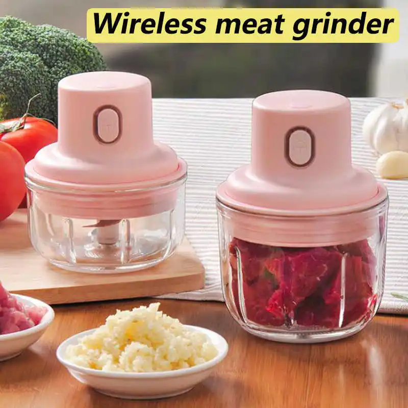 

Wireless Electric Garlic Machine Food Chopper Meat Cutter Stainless steel Blade Mini Grinder Shredder mixed Kitchen Grinder