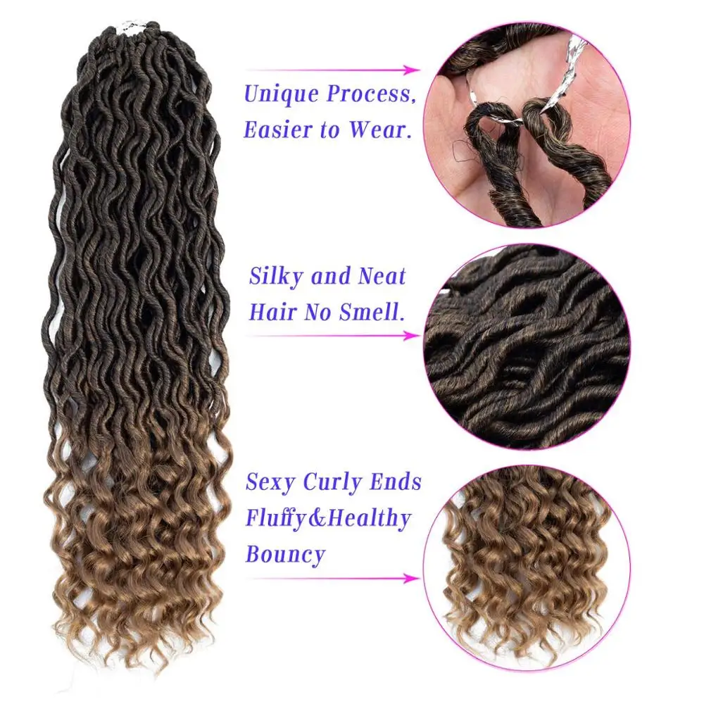 Goddess Locs вязанные крючком волосы волнистые искусственные с кудрявыми концами