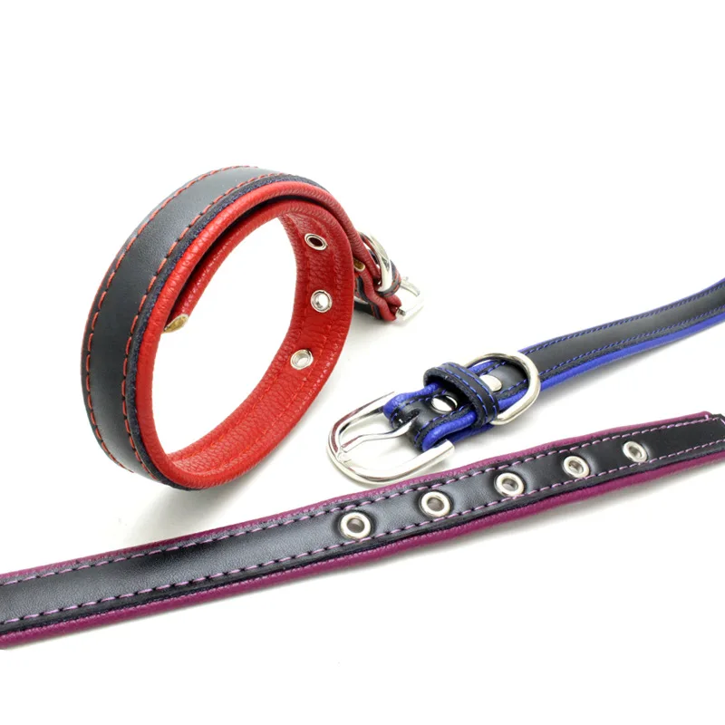 

Double leather dog collar thickened pet collar traction rope large dog harness pitbull dog accessories pet products