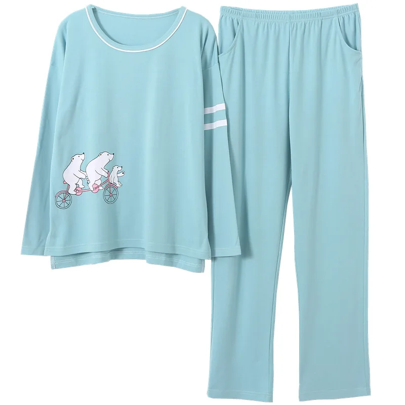 Пижамы женские осенние и зимние хлопковые с длинными рукавами рисунком модные