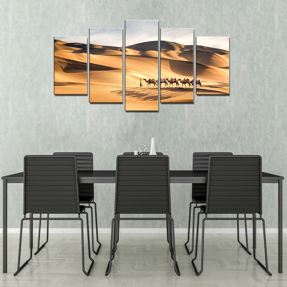 

The Silk Road Camel Walk in the Desert Landscape Picture for Bedroom Home Wall Decor Animal Artwork Office Hallway Wall Art