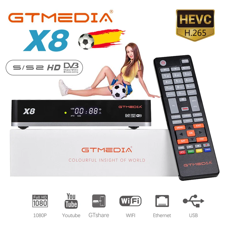 Новинка Gtmedia X8 DVB S/S2/S2X WIFI Поддержка VCM/ACM/мультипотоковая Встроенная Astra 1KR/1L при 19 2