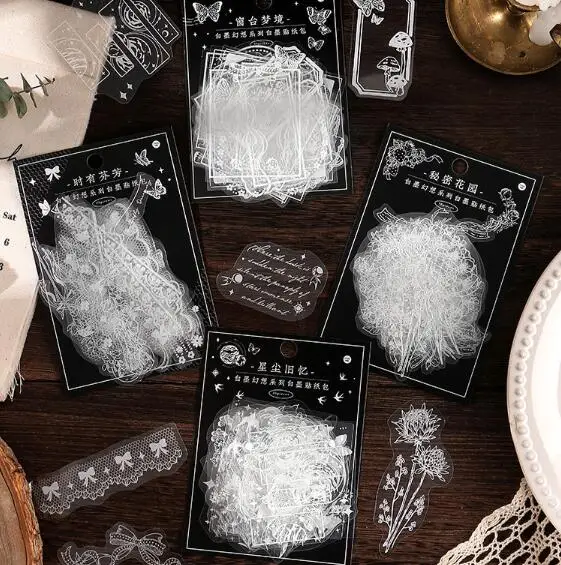 

30pcs/lot Sticker Pack White Ink Fantasy Series Decoration Handbook Material Plant Pattern(ss-558)