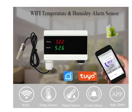 Умный Wi-Fi датчик температуры и влажности Tuya с сигнализацией цифровой домашний