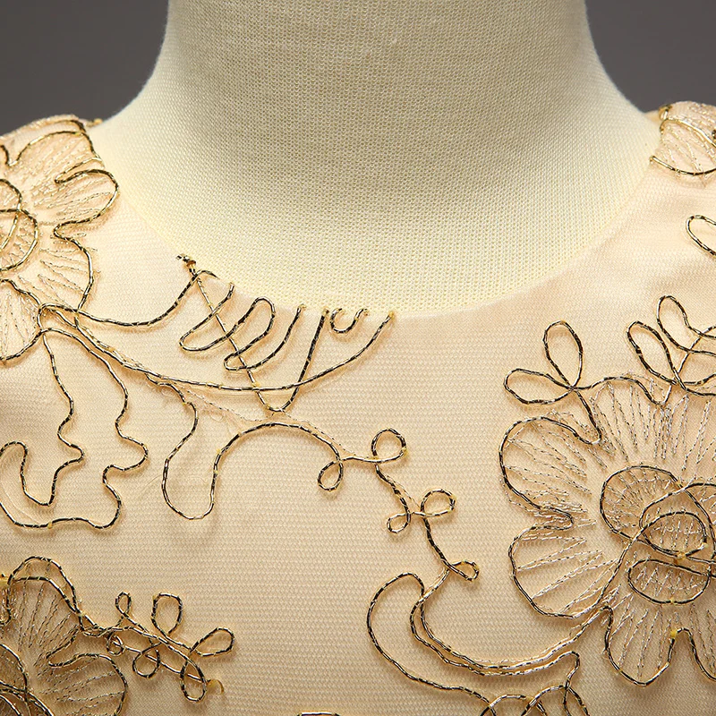 2021 Летнее платье принцессы для девочек с вышивкой Платье цвета шампанского