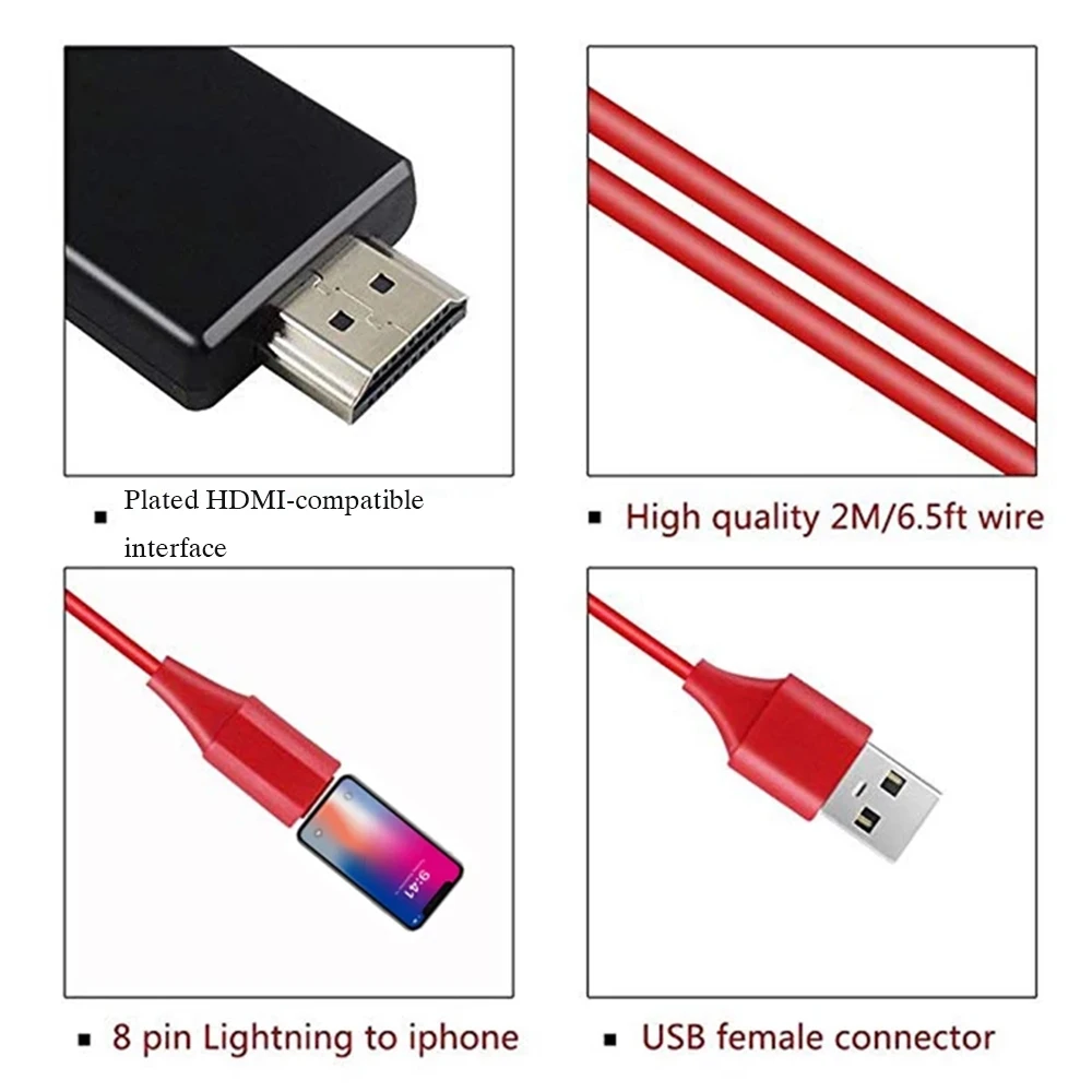 HDMI совместимый кабель 2 м 8 контактов к разъему HD преобразователь адаптер USB для HDTV
