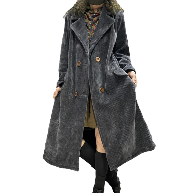 

Женский вельветовый длинный тренчкот средней длины, ветровка свободного покроя из композитного вельвета, верхняя одежда 21c, Осень-зима 2021